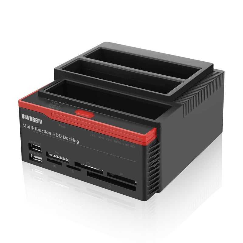 VSVABEFV IDE Hard Drive HDD Docking Station Hard Drive Dock Reader, 2.5 and 3.5 Inch External Hard Drive Enclosure, External HDD Hard Drive Card Reader USB 3.0 Hub, USB 3.0 to 2 SATA Ports 1 IDE Port - Image 1